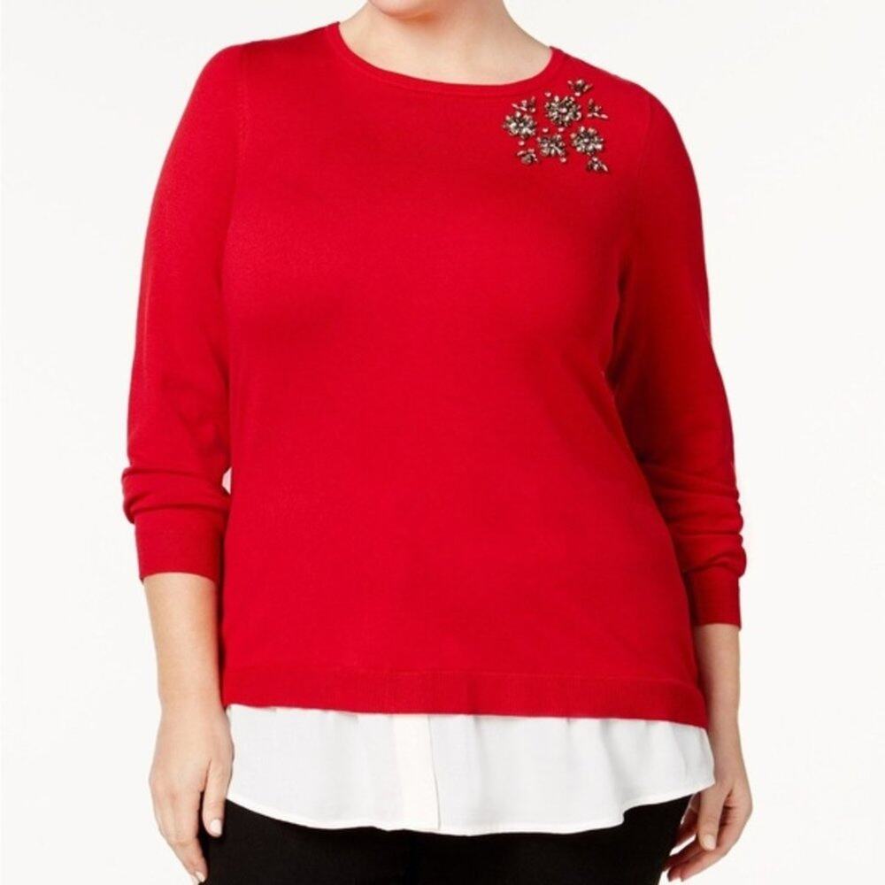 Charter Club Red jeweled layered sweater
